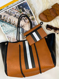 Nakoa The Label - Neoprene Bag - Vegan Tote - 2 Piece Set - Stripe - Tan & Black