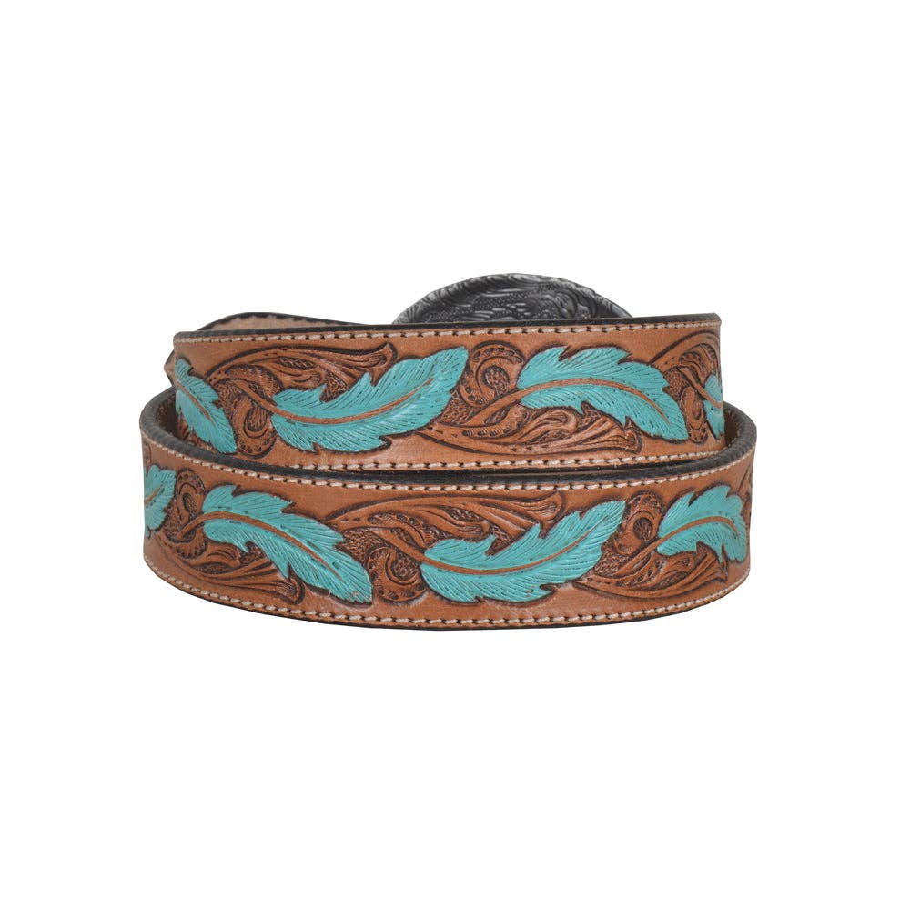 Myra Bag - Radianite Hand-Tooled Leather Women's Belt - Turquoise / LARGE