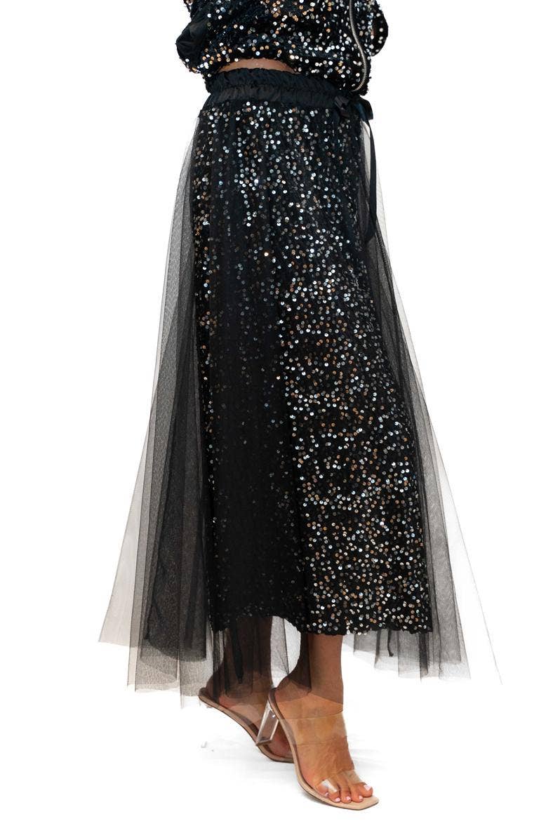 The Italian Closet - Trinny Skirt- Black- Sequin skirt with tulle overlay