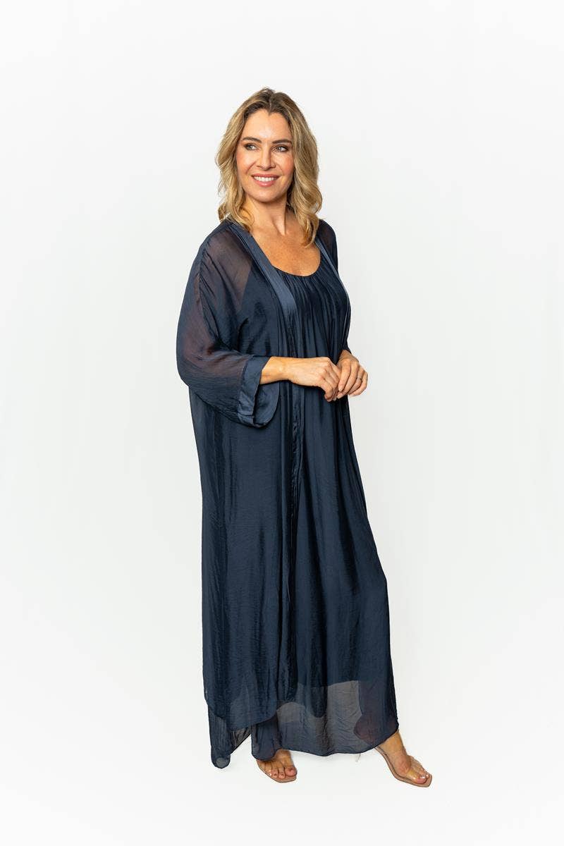 The Italian Closet - Perdita- Navy- Italian Silk long jacket with satin binding