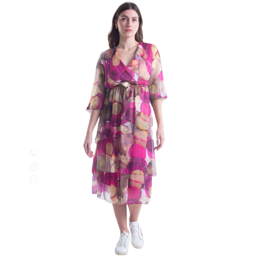 VeraMay - 6171 Pink Vera May Italian Silk Floral Dress - S