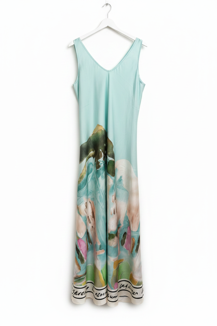 Take me to Italy - O/S Italian Silk WIDE STRAP V-Maxi Dress - TURQUOISE