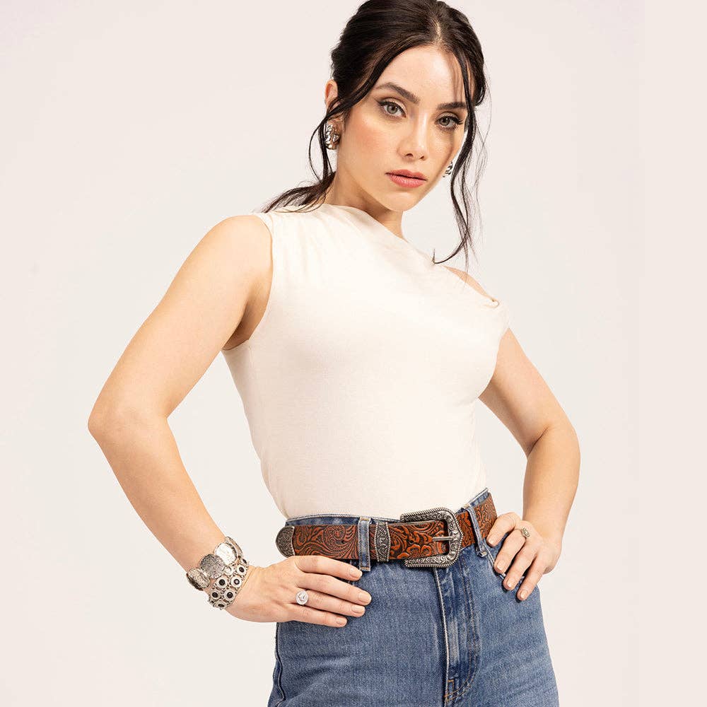 Myra Bag - Loyal West Sophia Belt - Brown Floral Leather - L