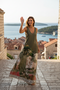 Take me to Italy - Italian Silk WIDE STRAP V-Maxi Dress -OLIVE