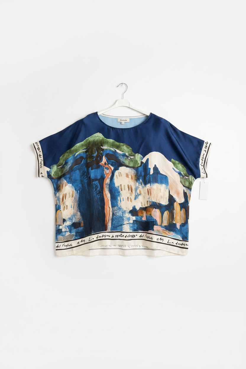 Take me to Italy - O/S - Italian Watercolour Women’s Pant & Oversized Relaxed Top Set- NAVY - Viscose/ Polyester blend, Made in Italy