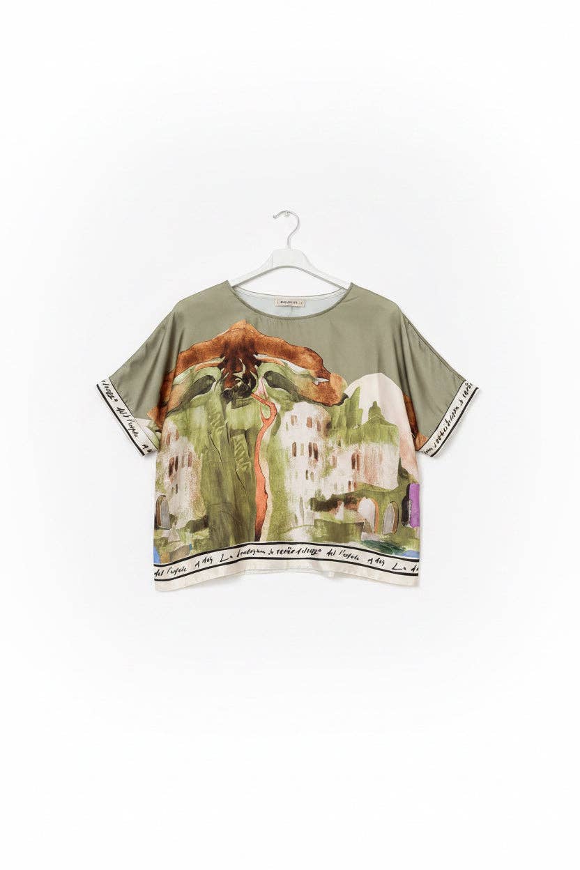Take me to Italy - O/S - Italian Watercolour Women’s Pant & Oversized Relaxed Top Set- OLIVE  - Viscose/ Polyester blend, Made in Italy