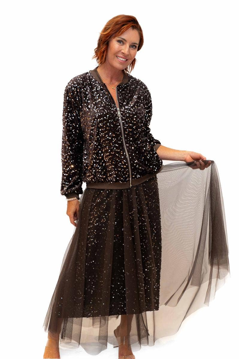 The Italian Closet - Trinny Skirt- Chocolate- Sequin skirt with tulle overlay