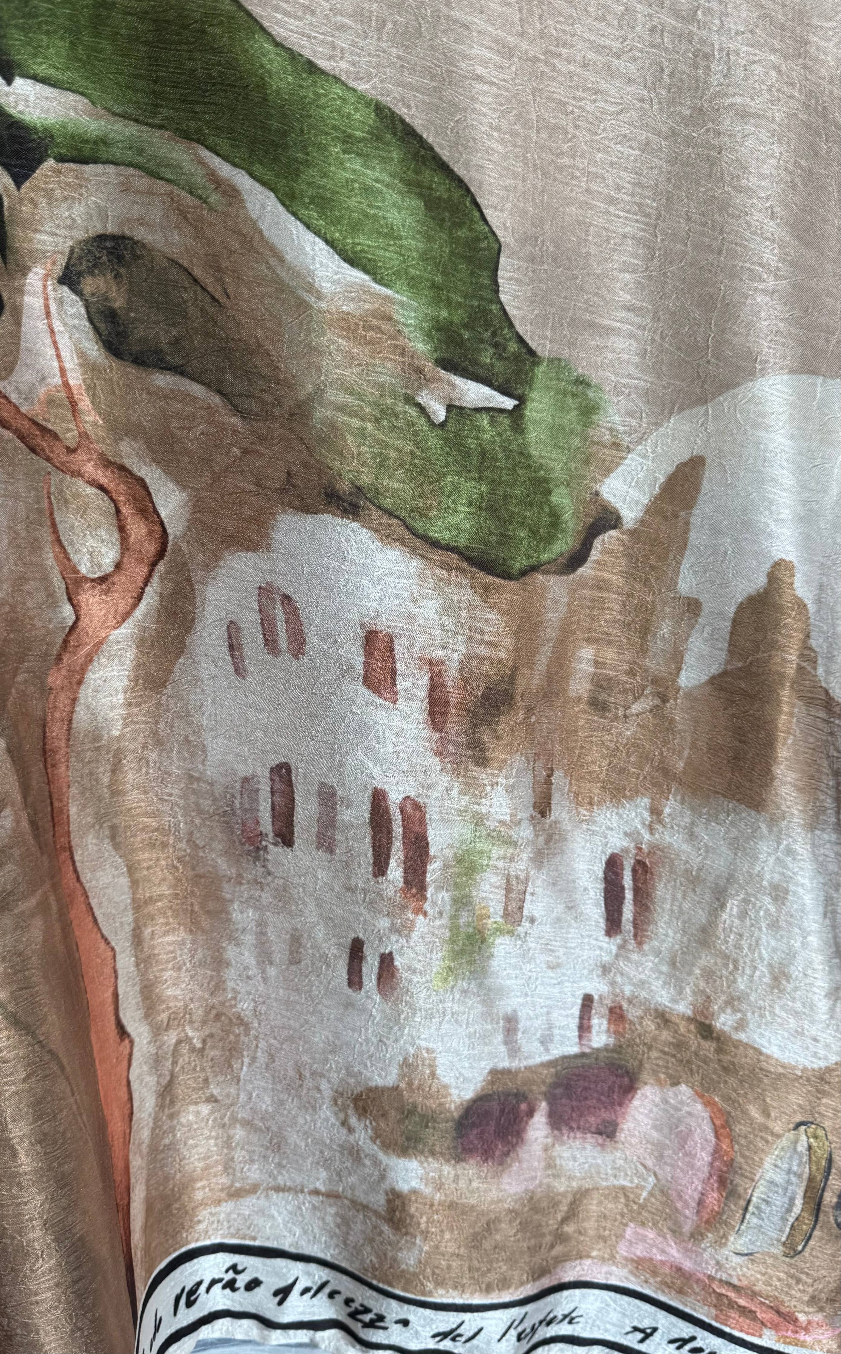 Take me to Italy - Relaxed Fit Watercolor Lustrous Women's  Top - GOLDEN BEIGE- Made in Italy ,O/S