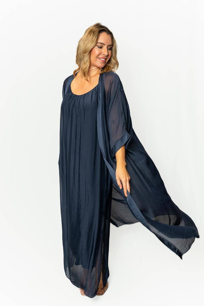 The Italian Closet - Perdita- Navy- Italian Silk long jacket with satin binding