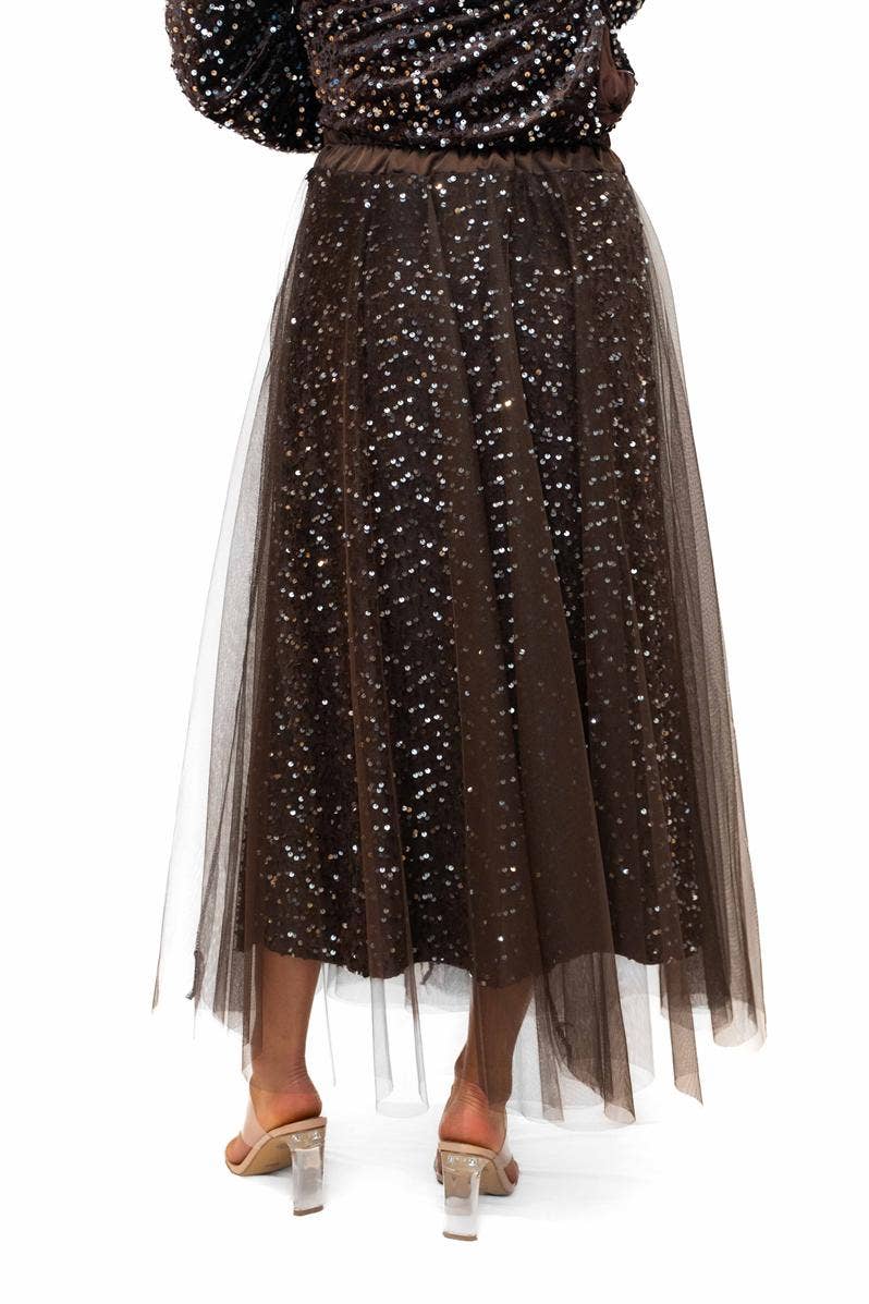 The Italian Closet - Trinny Skirt- Chocolate- Sequin skirt with tulle overlay